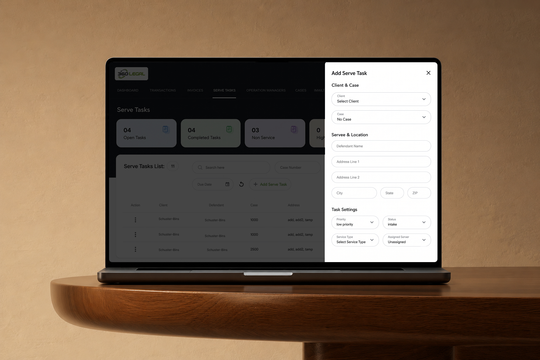 Custom front-end form engineering and interactive side-drawer component development for 360 Legal application by ImmensoTech