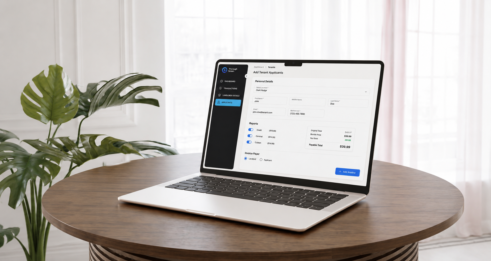 Custom web application development for Thorough Screen tenant screening portal featuring dynamic price calculators and report toggles designed by ImmensoTech
