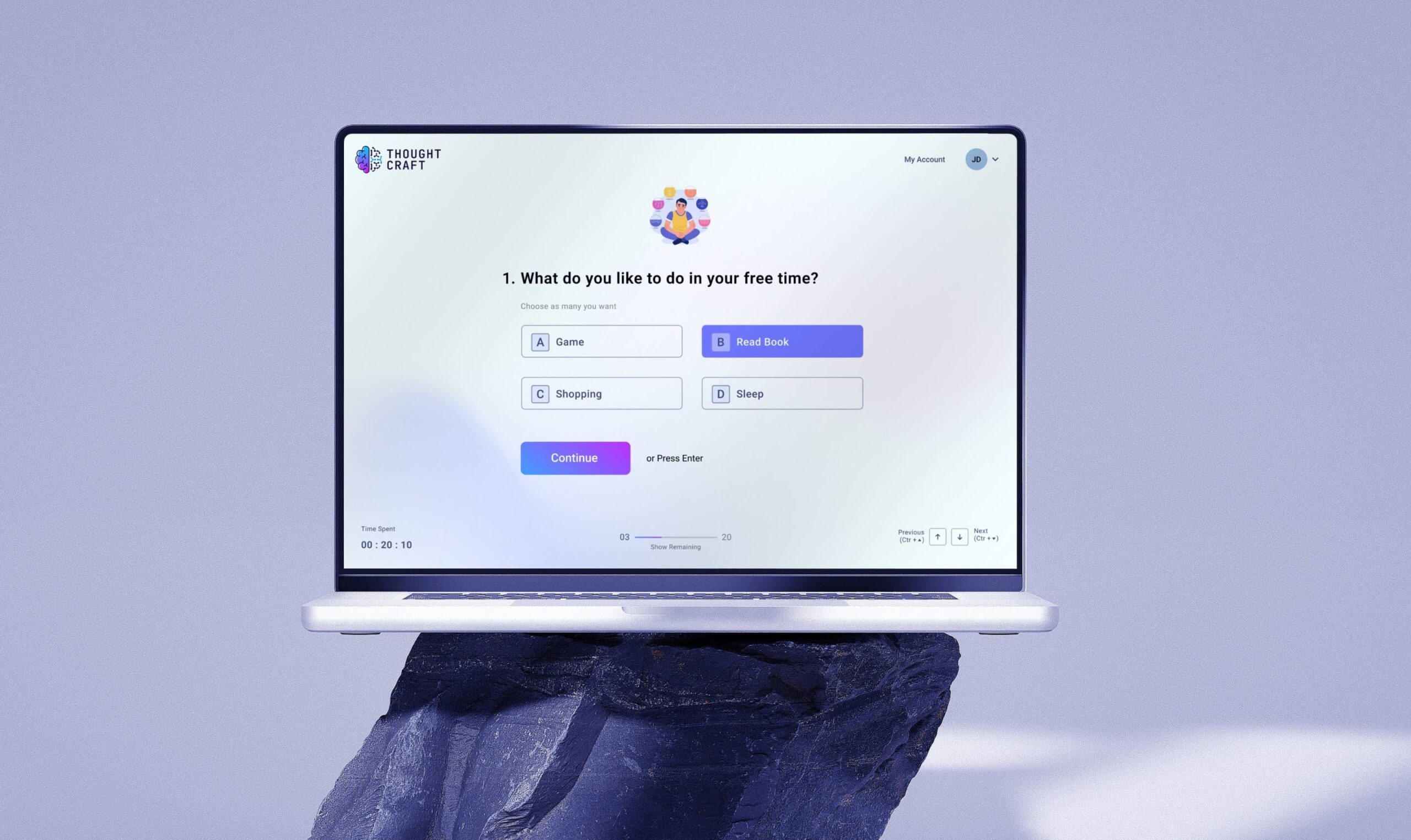 Web application development for Thought Craft interactive personality quiz portal designed by ImmensoTech