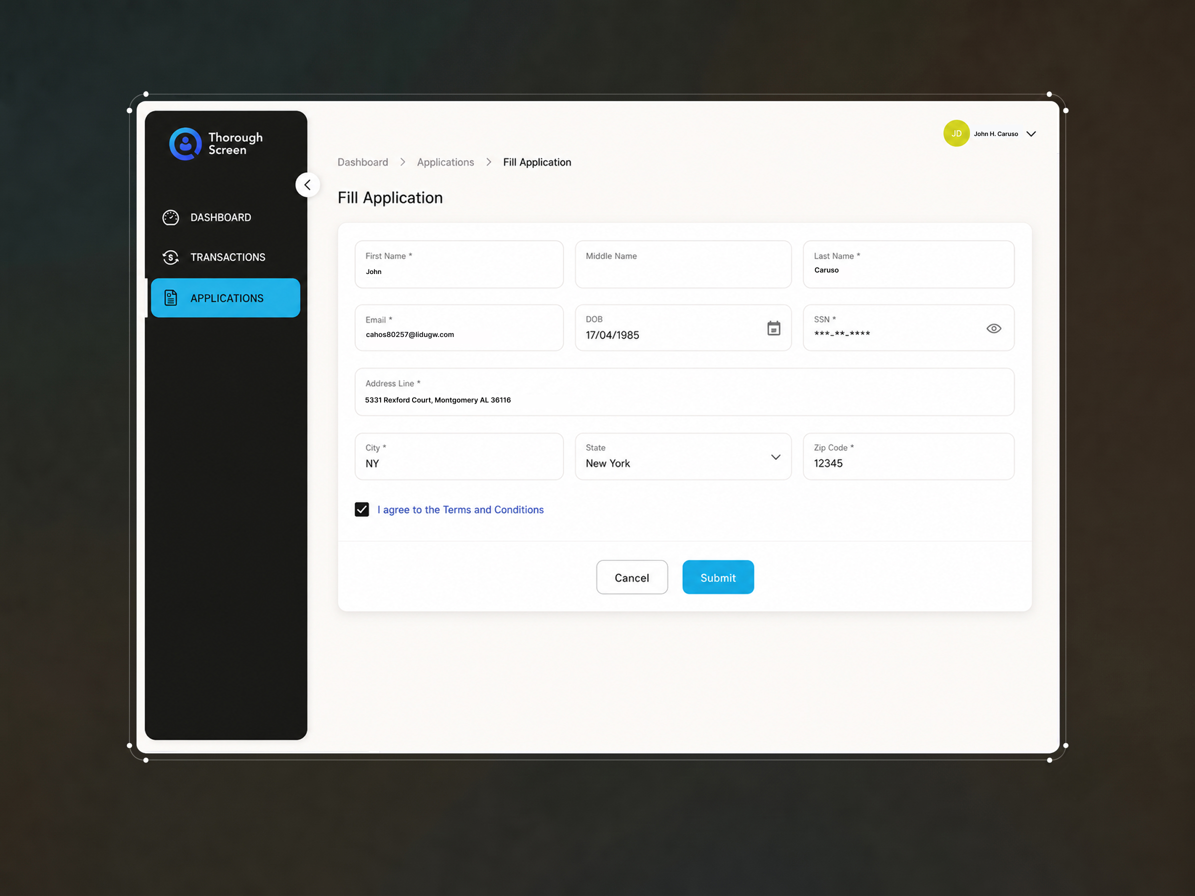 Custom front-end form development and responsive layout engineering for Thorough Screen applicant database portal by ImmensoTech