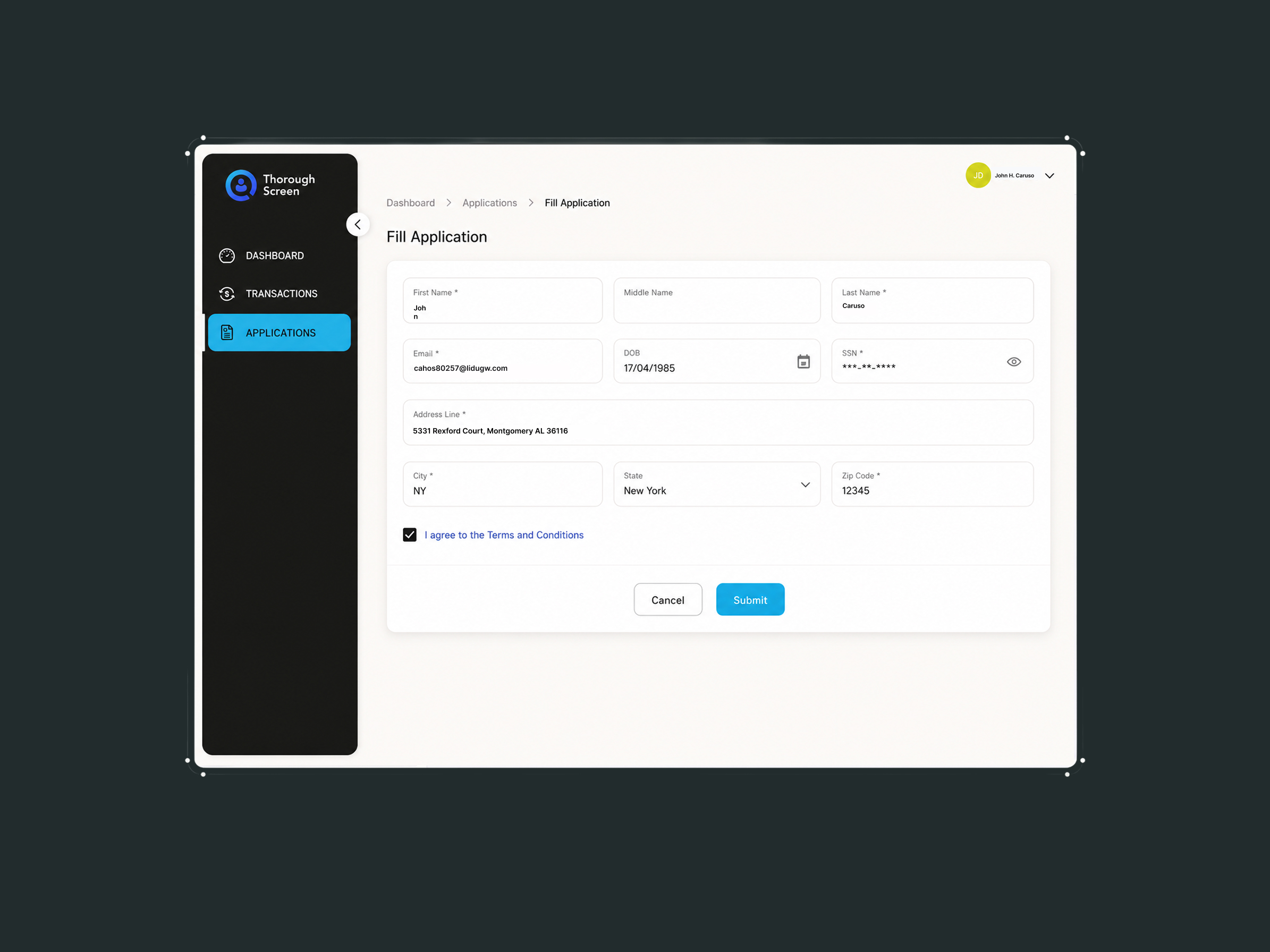 Custom front-end web portal and secure multi-step application form development for Thorough Screen software application designed by ImmensoTech