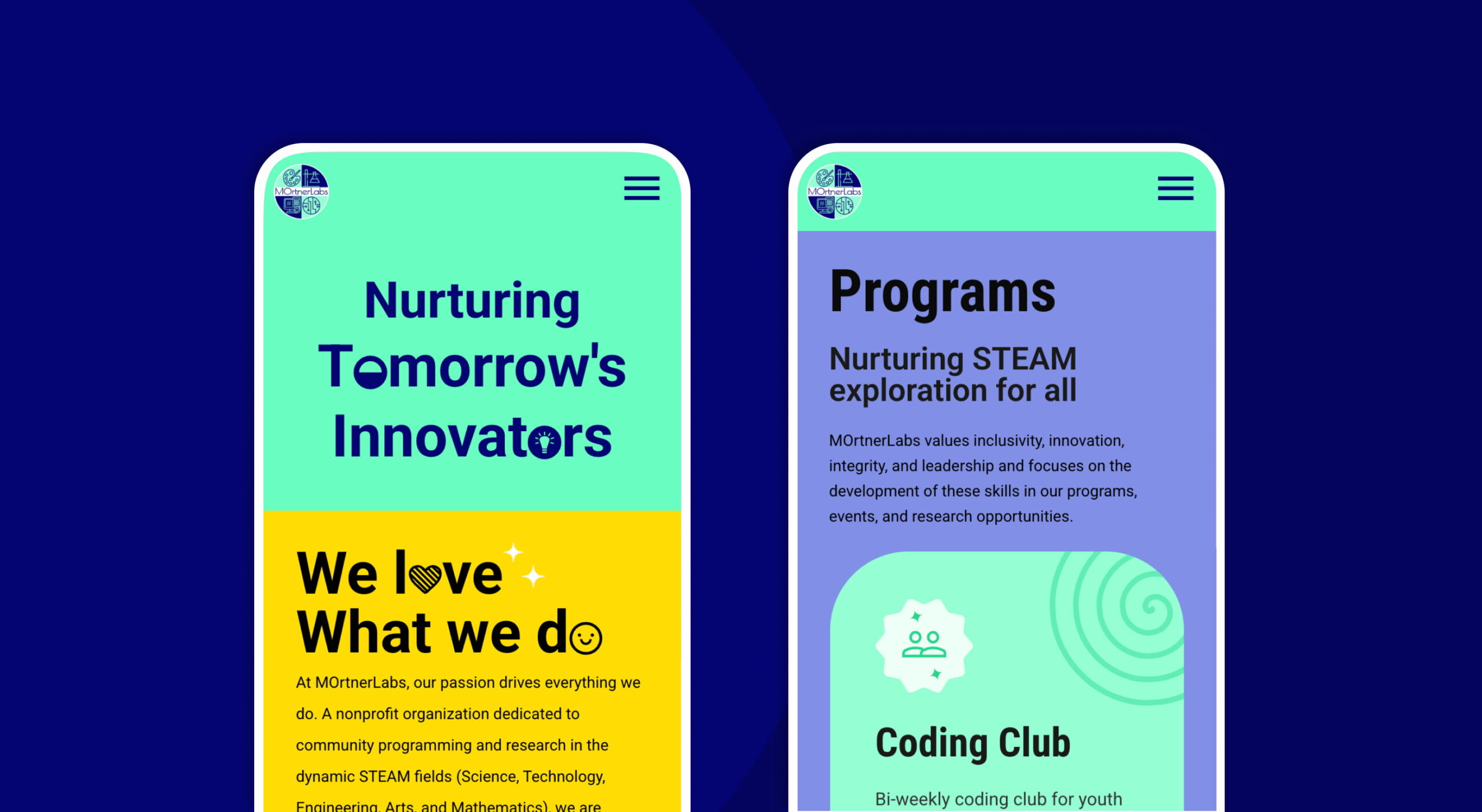 Custom mobile responsive front-end web development for MOrtner Labs non-profit website portal designed by ImmensoTech