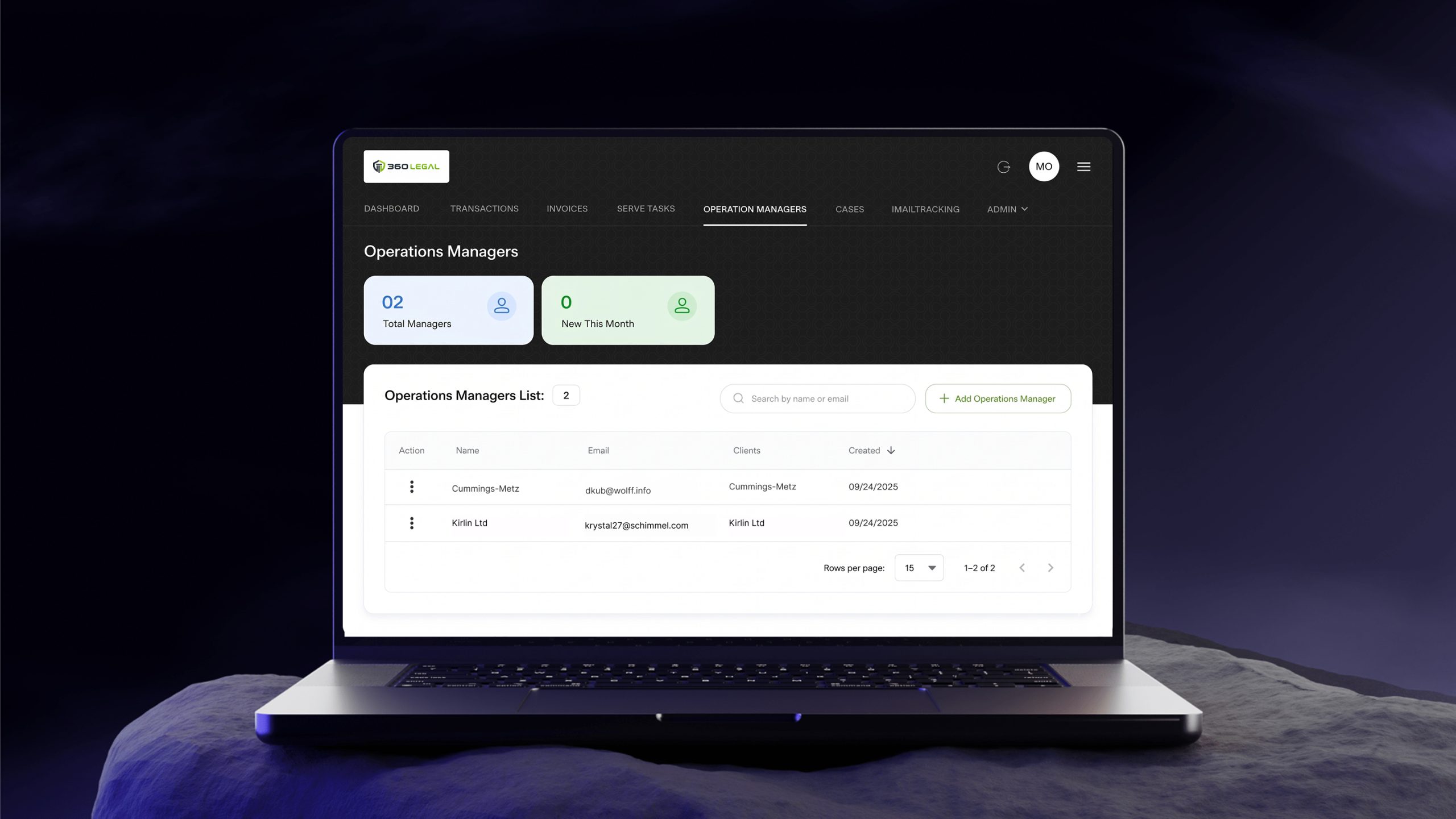 Custom back-office database table development and administrative portal architecture for 360 Legal platform engineered by ImmensoTech