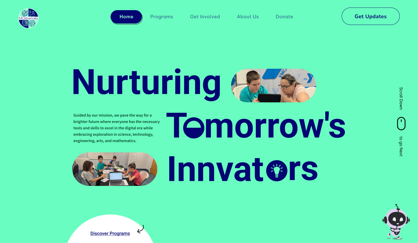 Custom front-end web development for MOrtner Labs non-profit education platform designed by ImmensoTech