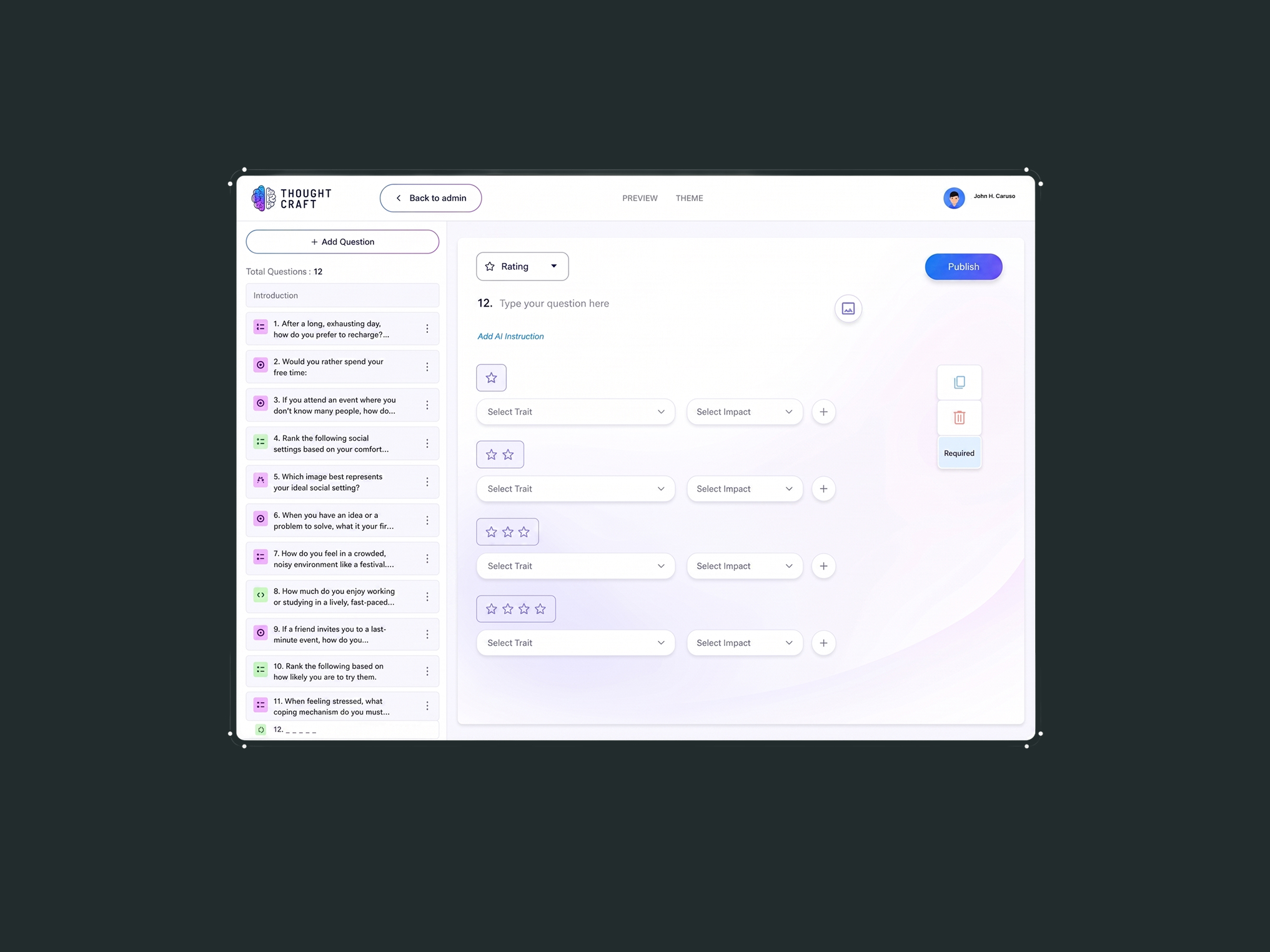 Custom SaaS application development for Thought Craft backend assessment builder and survey management portal by ImmensoTech