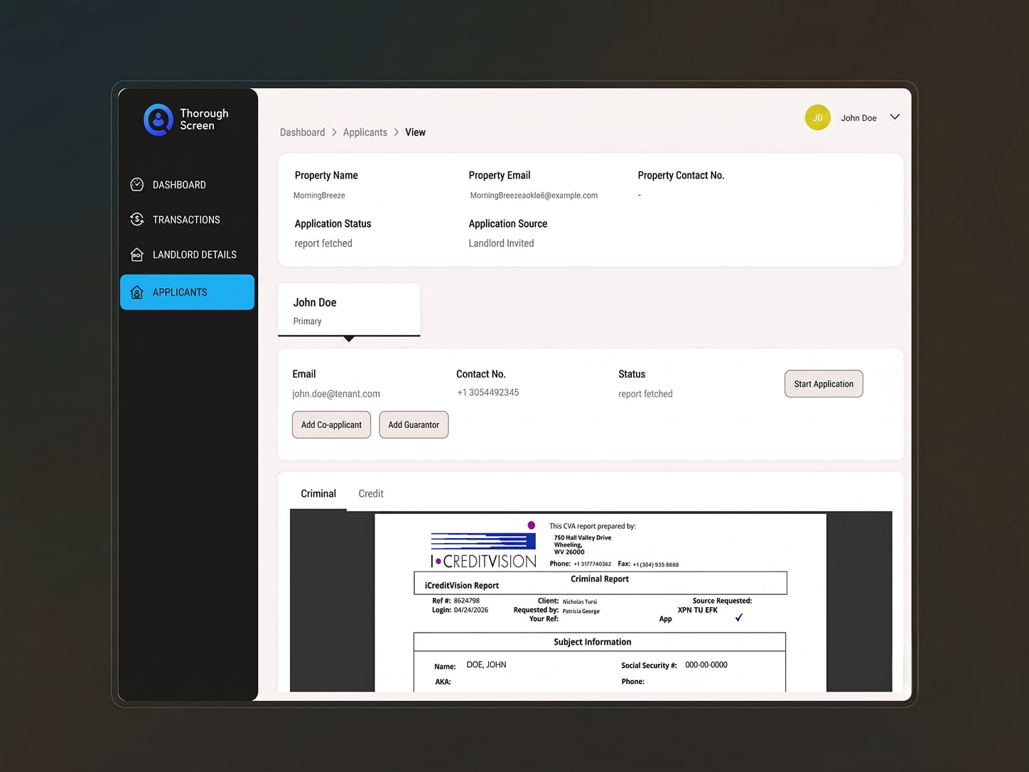 Custom front-end web development for Thorough Screen user portal homepage showing charts and layout panels designed by ImmensoTech