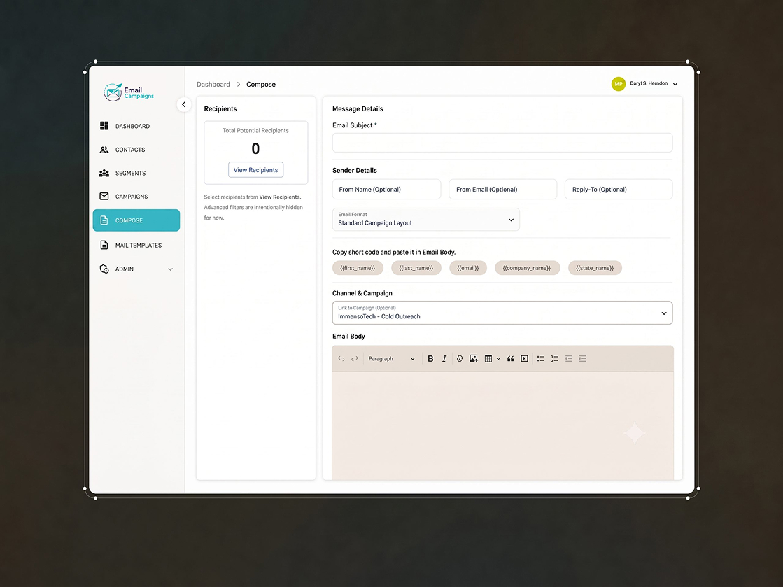 Custom front-end development for email template libraries and visual card grid layouts designed by ImmensoTech"