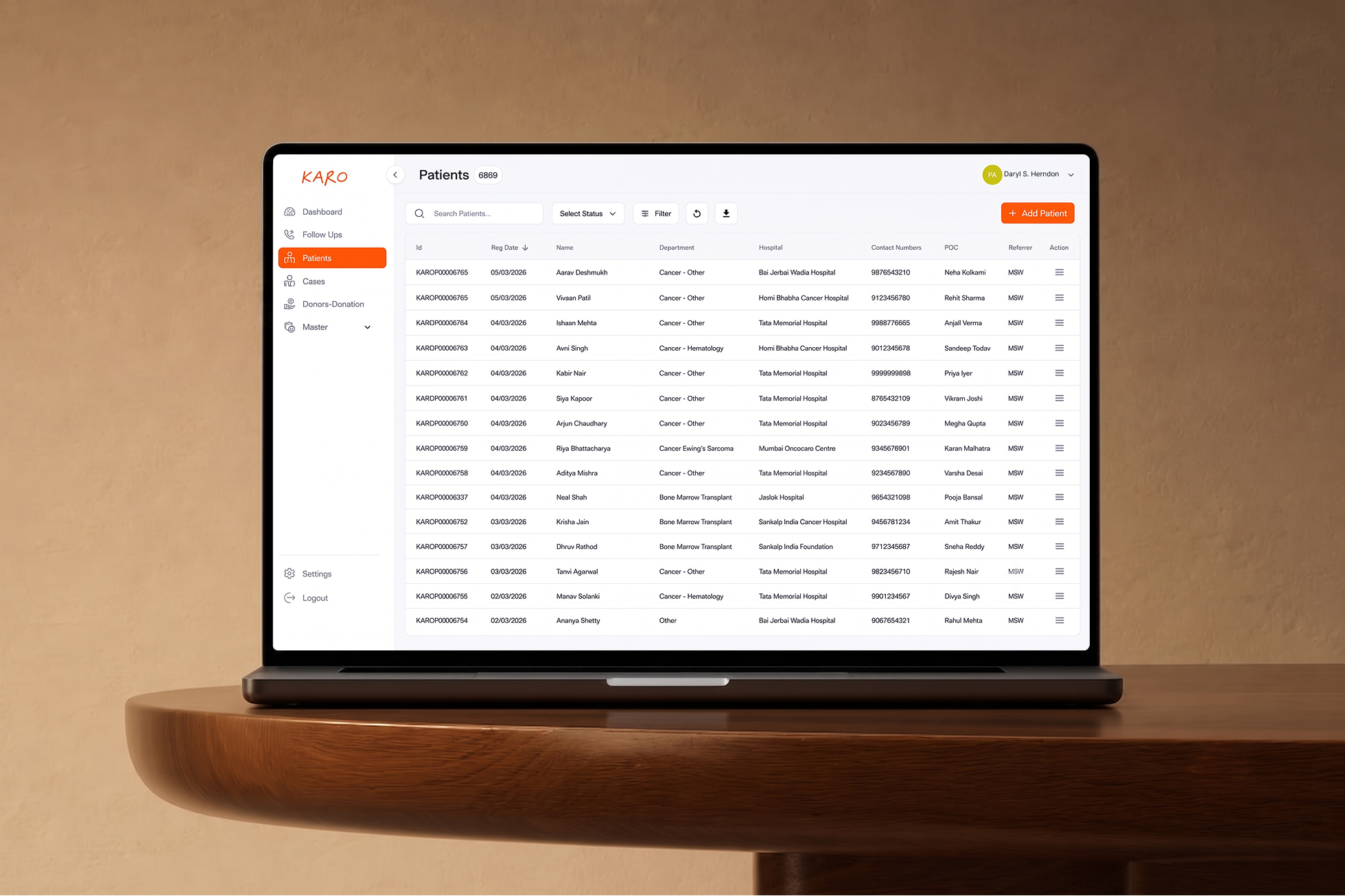 Custom enterprise database architecture and responsive medical directory table development designed for the KARO healthcare platform by ImmensoTech