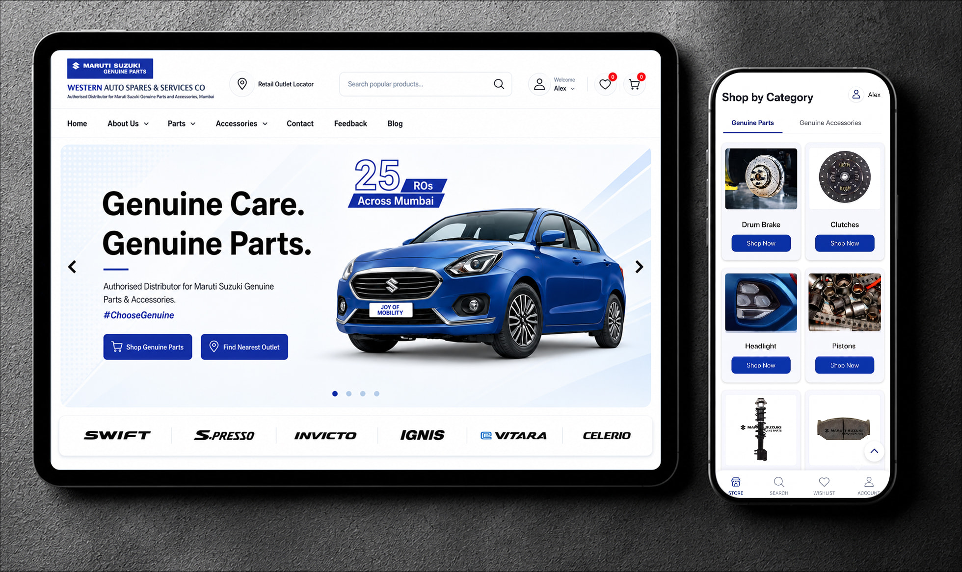 Cross-device front-end web development and mobile application responsive layout engineering for the Western Auto Spares platform by ImmensoTech